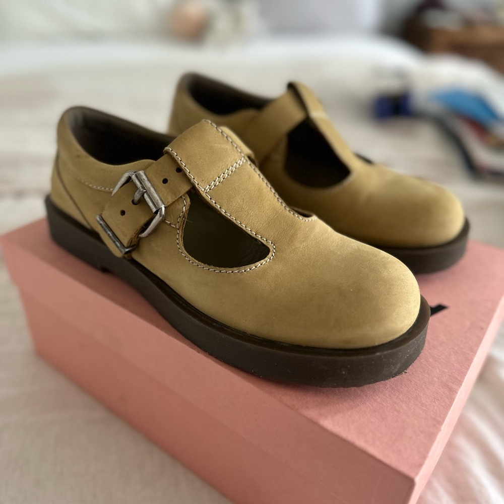 ACNE Khaki Beige Suede Flats with Rubber Sole